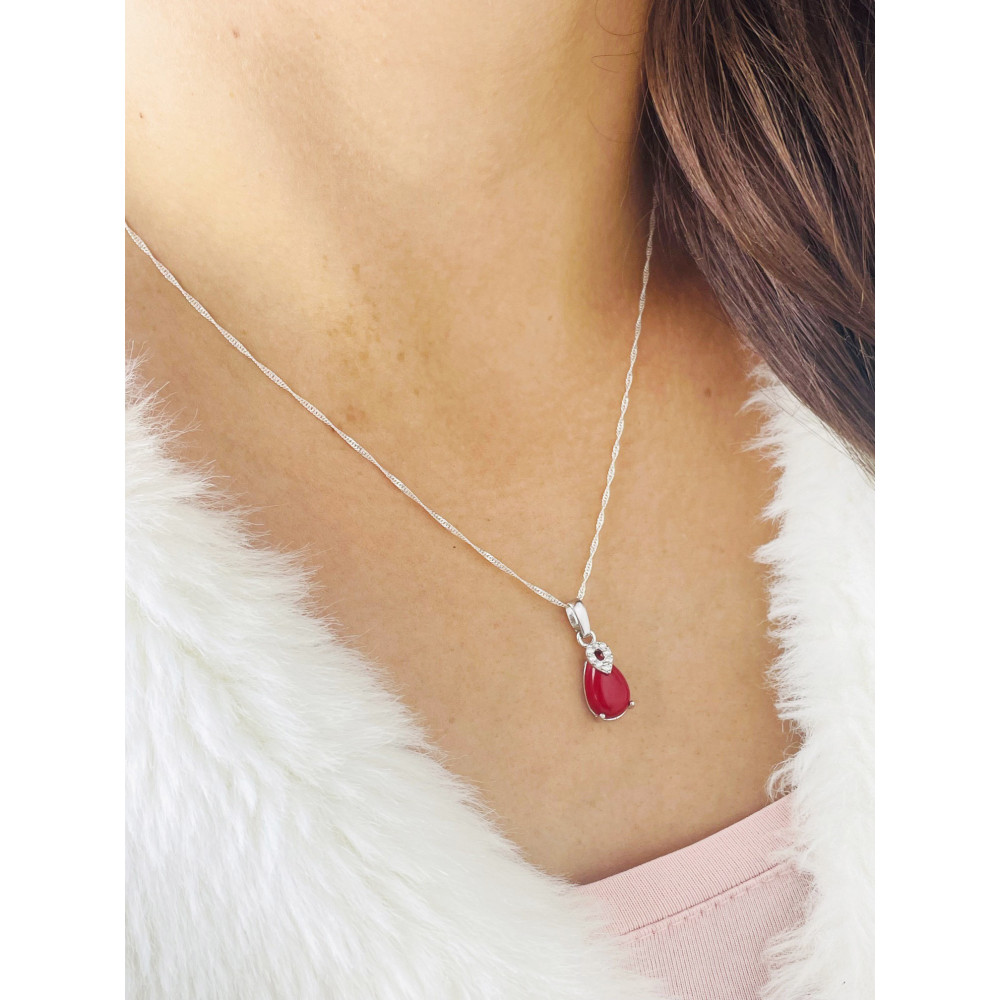 Srebrny wisiorek zawieszka łezka kropelka z koralem i cyrkoniami