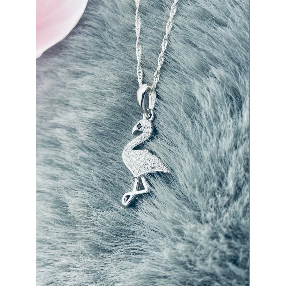 Flamingo 925 Silber Damen Medaillon Anhänger mit Zirkonia