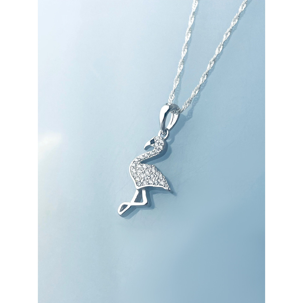 Flamingo 925 Silber Damen Medaillon Anhänger mit Zirkonia