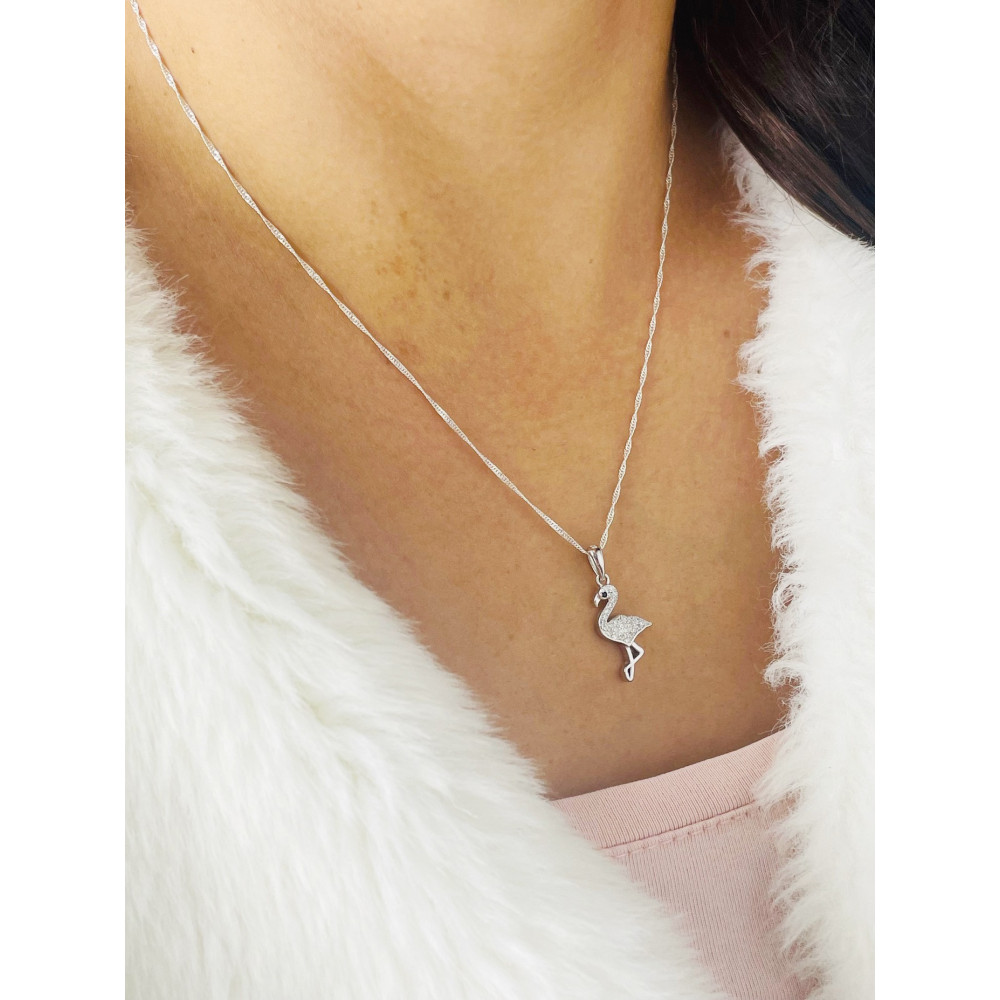 Flamingo 925 Silber Damen Medaillon Anhänger mit Zirkonia