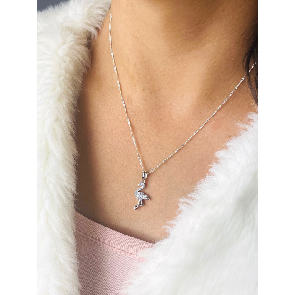 Flamingo 925 Silber Damen Medaillon Anhänger mit Zirkonia