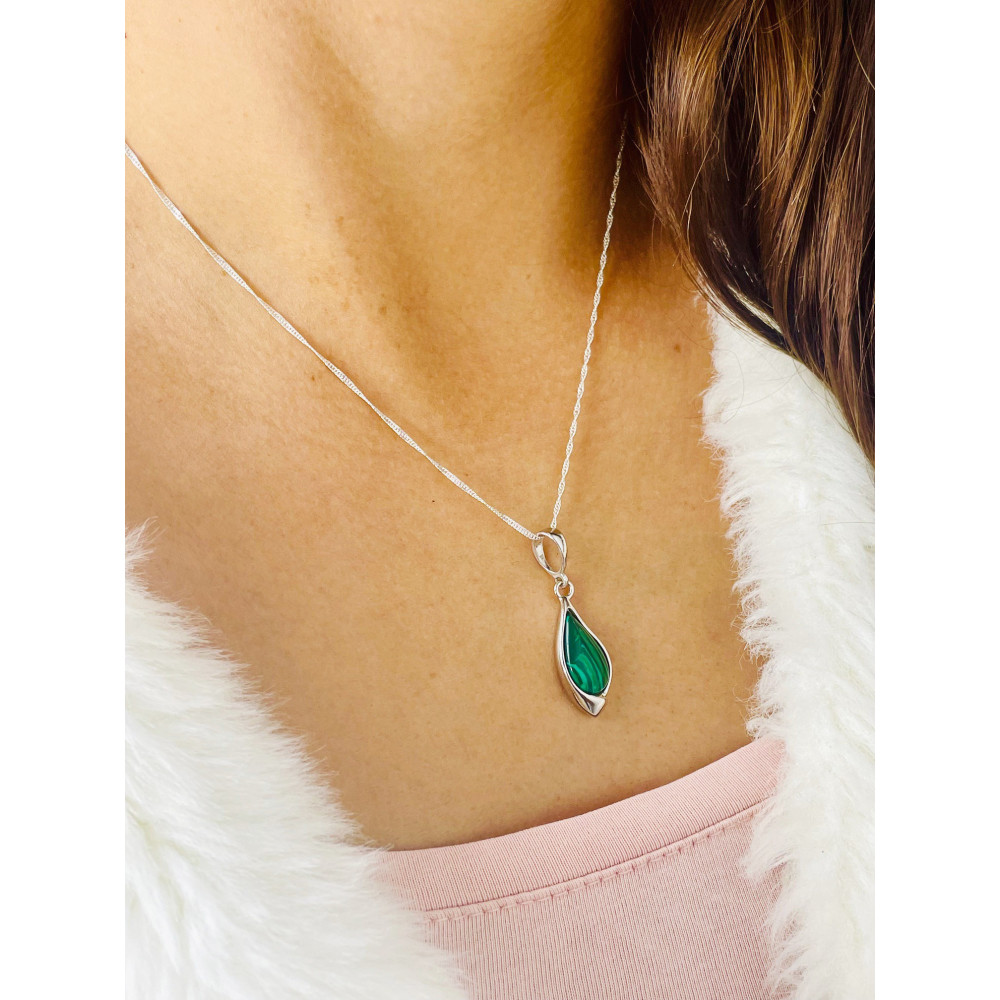 925 Silber Anhänger mit Malachitstein