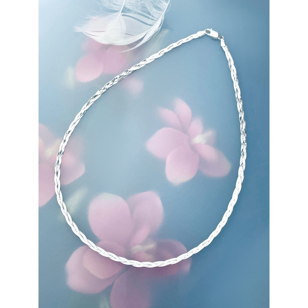 Srebrny naszyjnik pleciony tasiemka warkocz