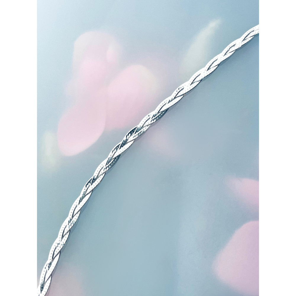 Srebrny naszyjnik pleciony tasiemka warkocz