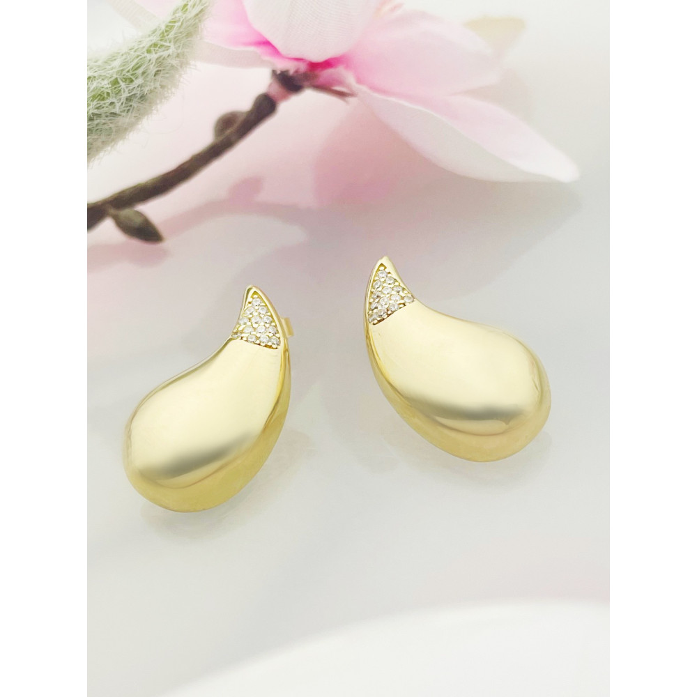 Träne Gold Ohrringe Ohrhänger Ohrstecker Ohrschmuck mit Zirkonia Paar Gelbgold 585er 14KT