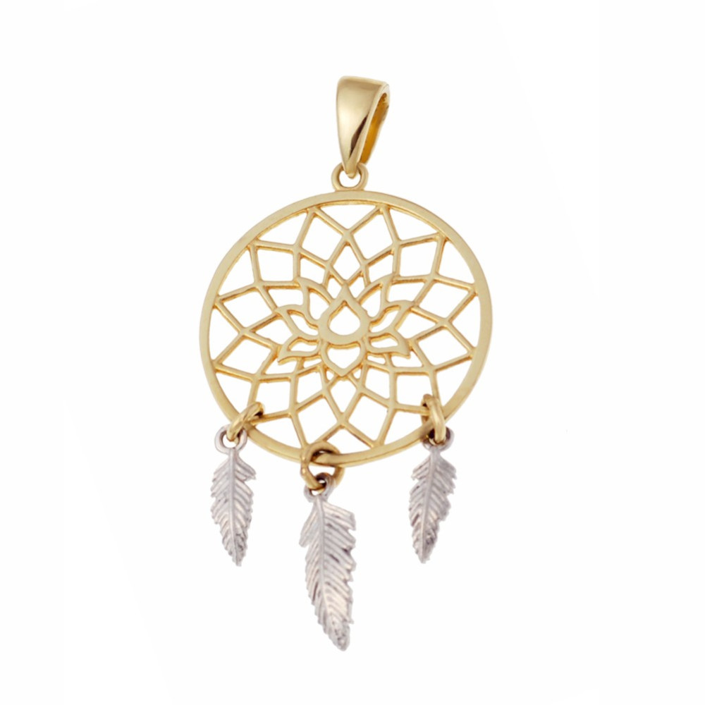 Złoty wisiorek łapacz snów zawieszka ażurowa bikolor