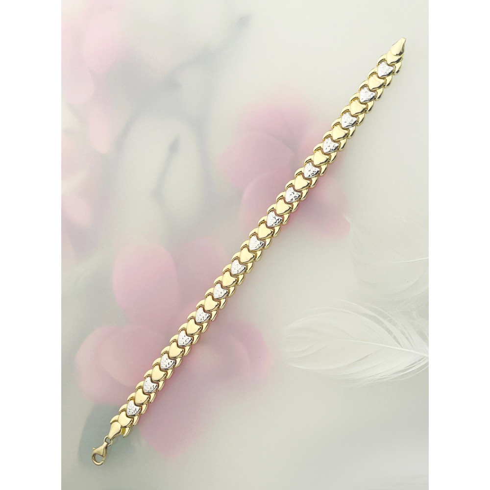 Złota bransoletka szeroka polerowana bikolor z serduszkami