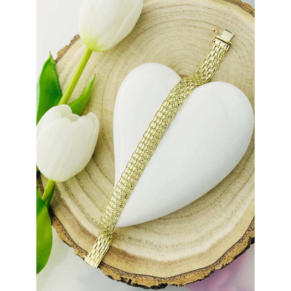 Złota bransoletka szeroka pleciona polerowana bismarck