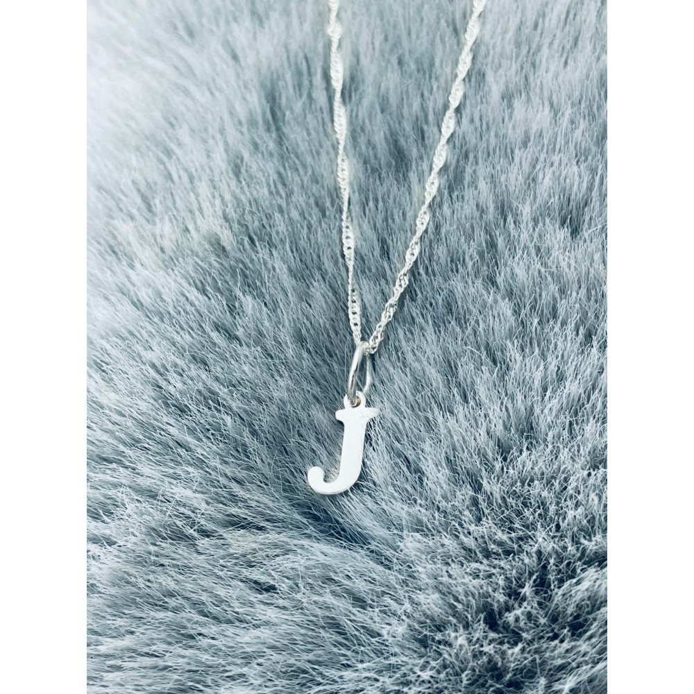 925 Silber Anhänger mit Buchstabe J + Singaporekette | Kettenanhänger aus Silber Alphabet