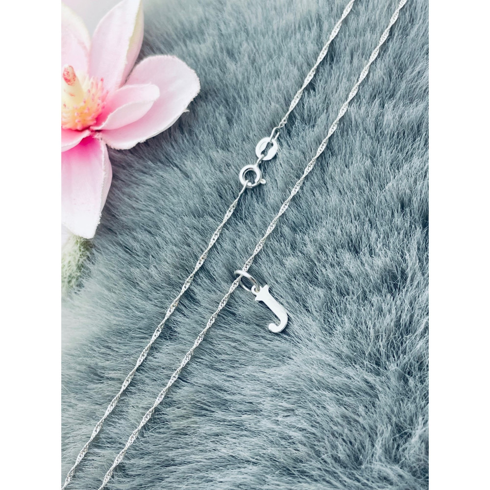 925 Silber Anhänger mit Buchstabe J + Singaporekette | Kettenanhänger aus Silber Alphabet