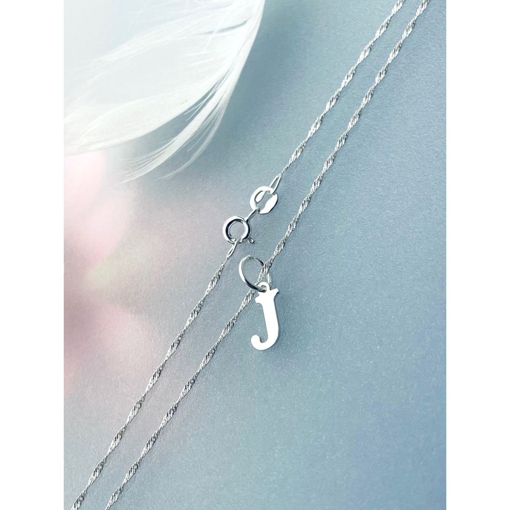 925 Silber Anhänger mit Buchstabe J + Singaporekette | Kettenanhänger aus Silber Alphabet