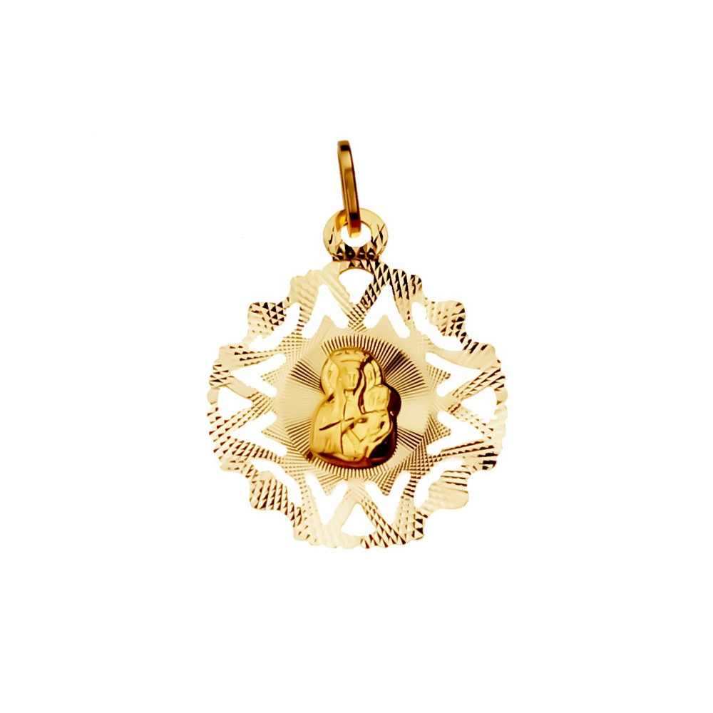 Złoty Medalik Zawieszka Matka Boska Częstochowska Chrzest Komunia