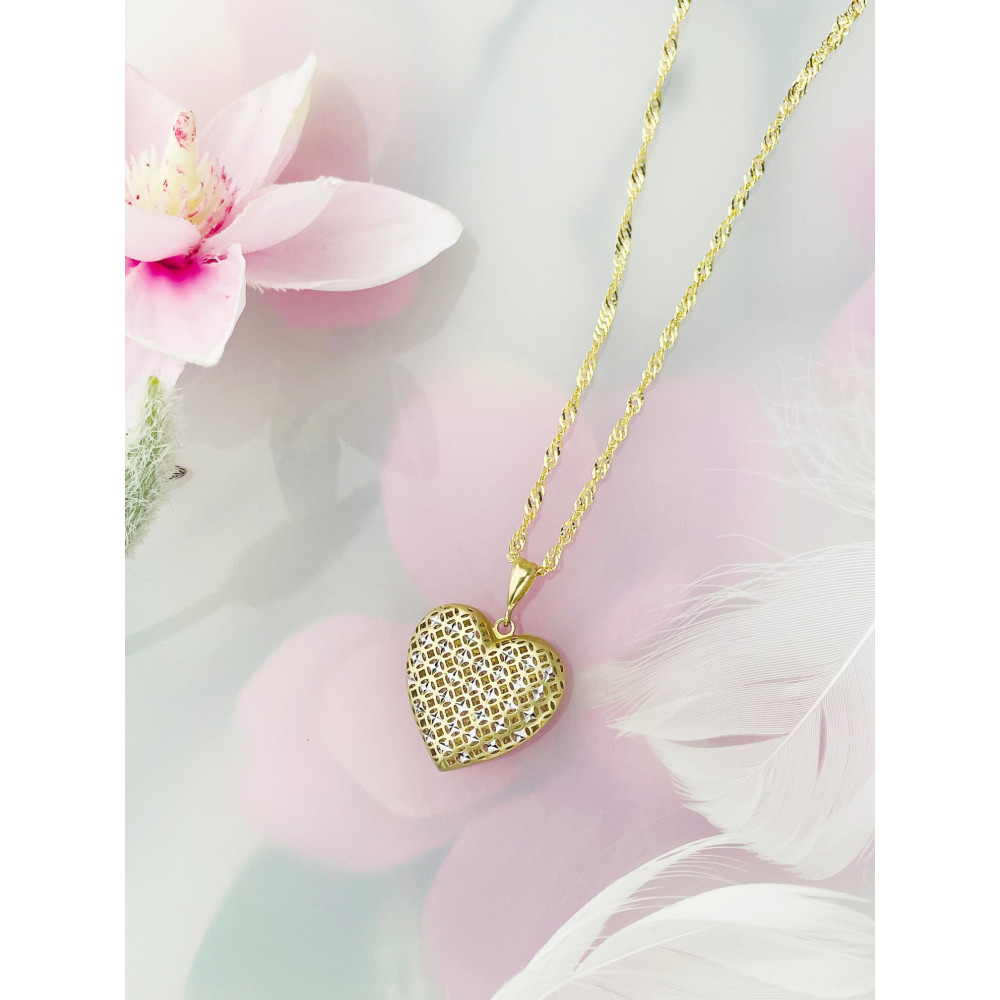 Złoty wisiorek duża zawieszka serce frezowane figurka bikolor