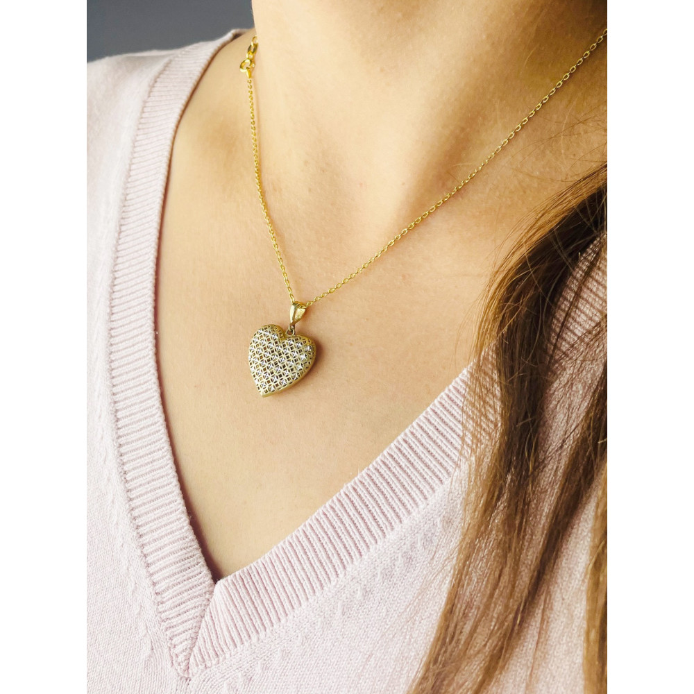 Złoty wisiorek duża zawieszka serce frezowane figurka bikolor