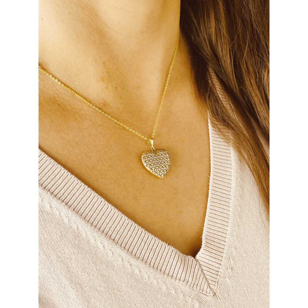 Złoty wisiorek duża zawieszka serce frezowane figurka bikolor