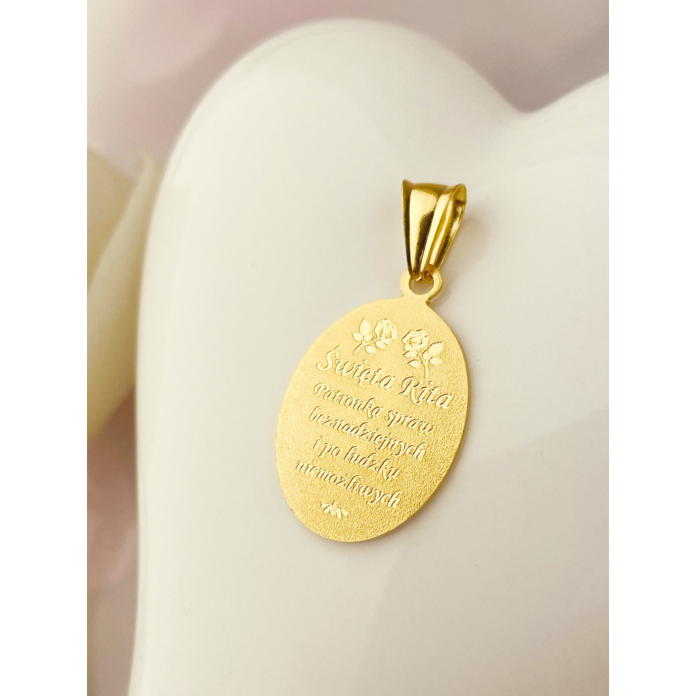 Złoty Medalik Zawieszka Święta Rita Chrzest Komunia