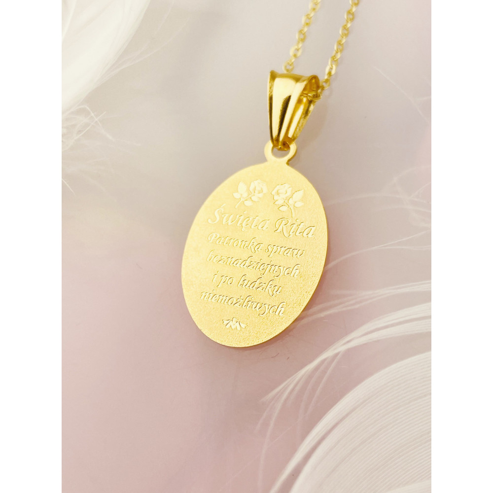 Złoty Medalik Zawieszka Święta Rita Chrzest Komunia