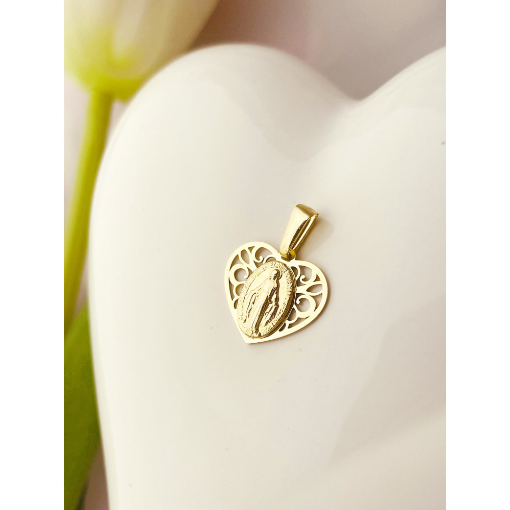 Herz Anhänger Madonna Maria Goldanhänger Erstkommunion 585er 14KT