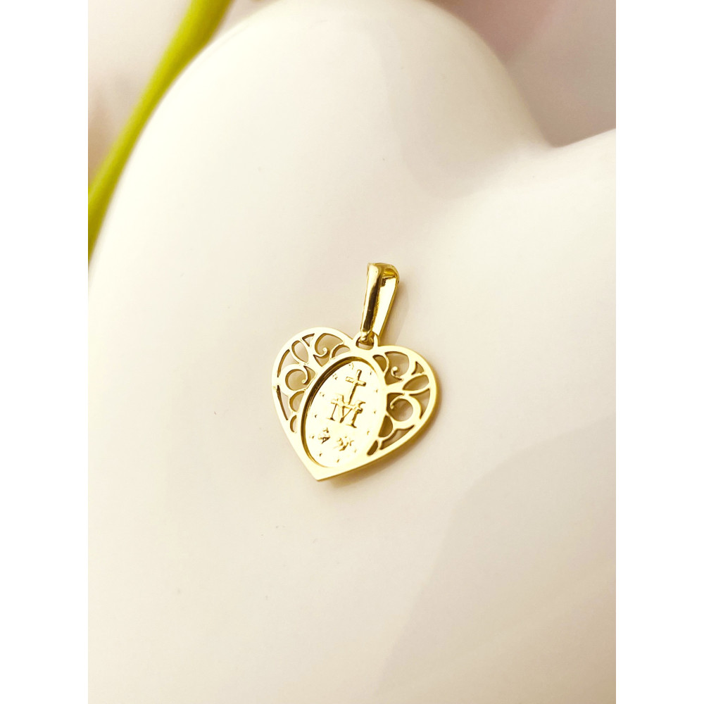 Złoty Medalik Zawieszka serce Matka Boska Chrzest Komunia
