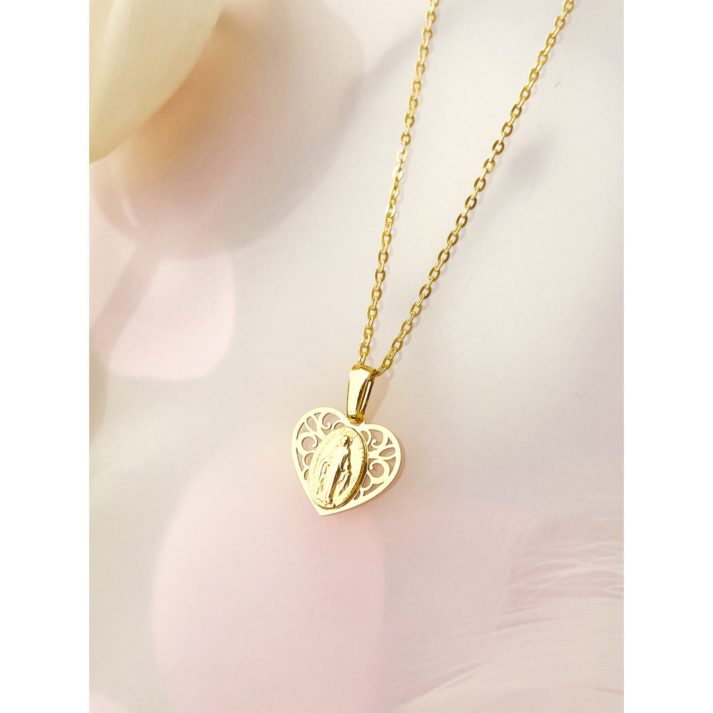 Złoty Medalik Zawieszka serce Matka Boska Chrzest Komunia