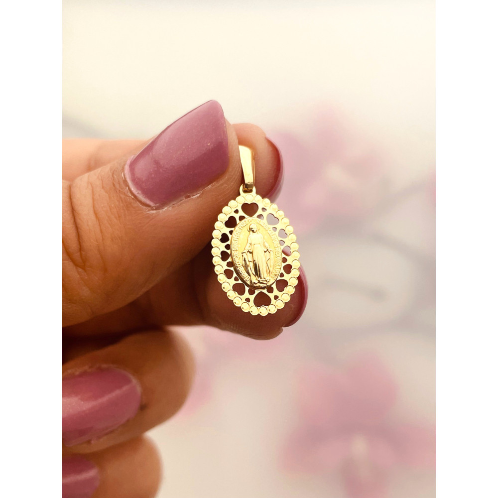 Złoty Medalik Zawieszka Matka Boska Chrzest Komunia