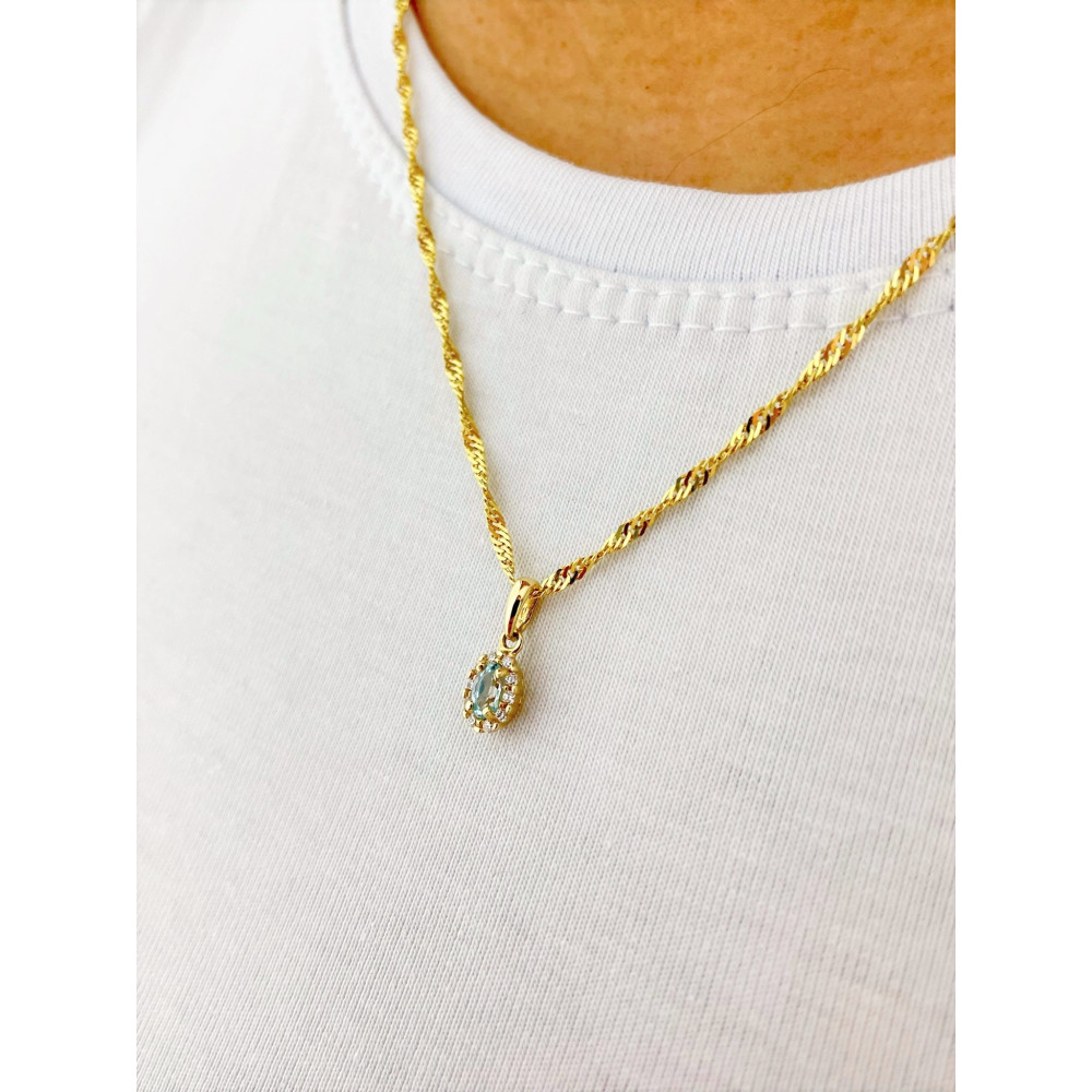 Złota zawieszka wisiorek owalny z cyrkoniami