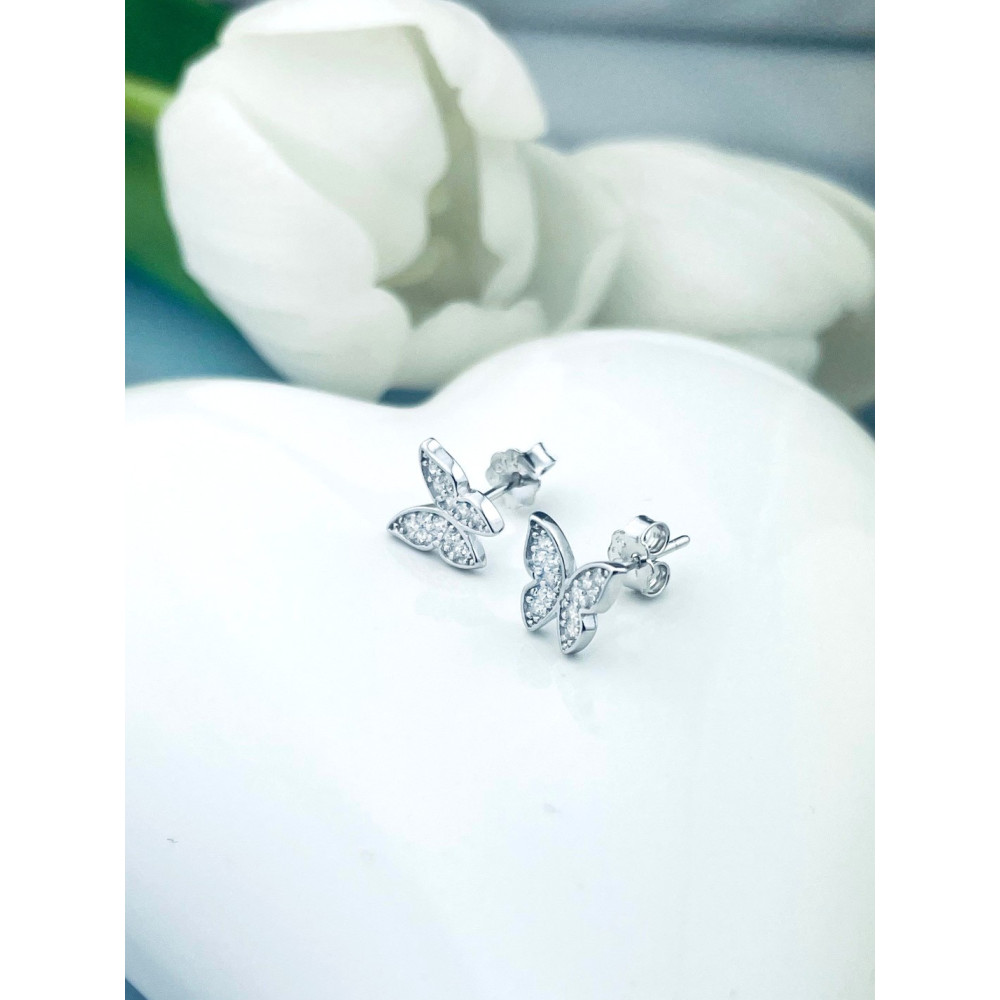 Schmetterling 925 Silber Ohrringe mit Zirkonia