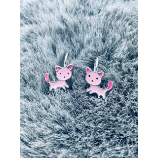 Srebrne kolczyki kotki z emalią różowe