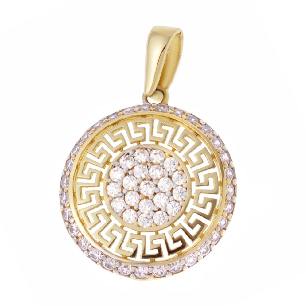 Złoty wisiorek zawieszka okrągła z cyrkoniami