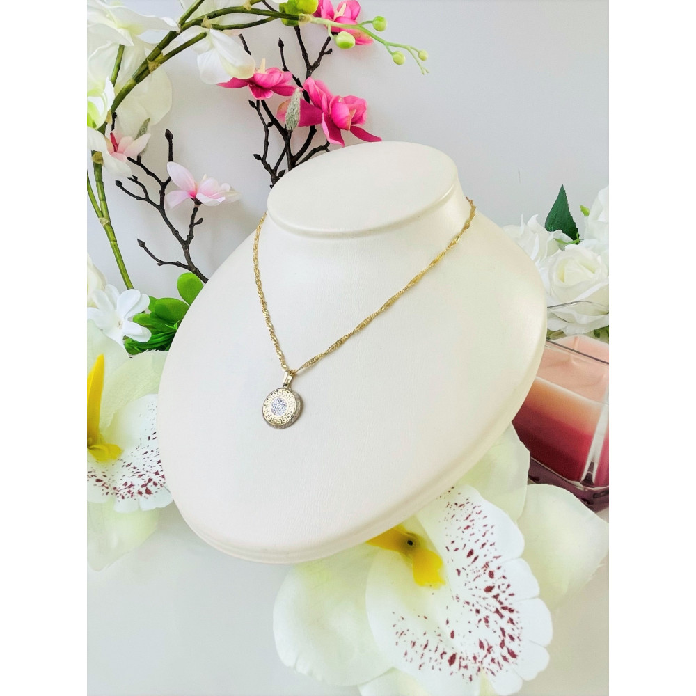 Złoty wisiorek zawieszka okrągła z cyrkoniami