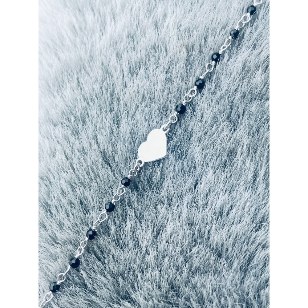 Herz Armband 925 Silber mit Onyx Damen