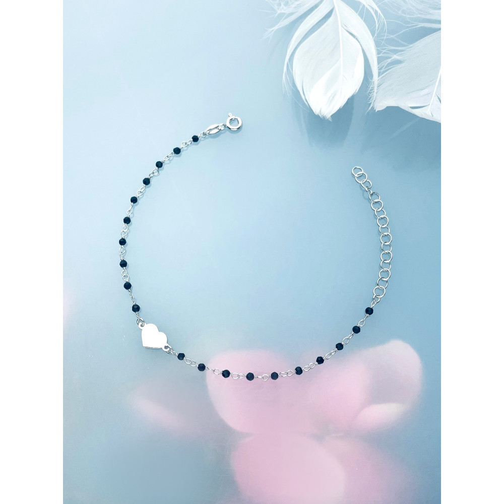 Herz Armband 925 Silber mit Onyx Damen