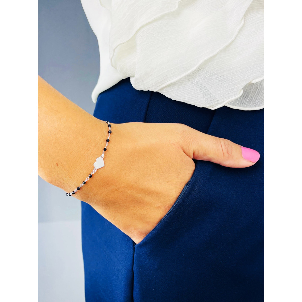 Herz Armband 925 Silber mit Onyx Damen
