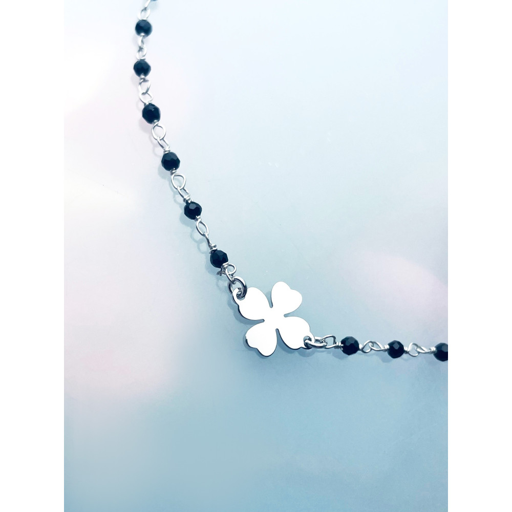 vierblättriges Kleeblatt Armband 925 Silber mit Onyx Damen