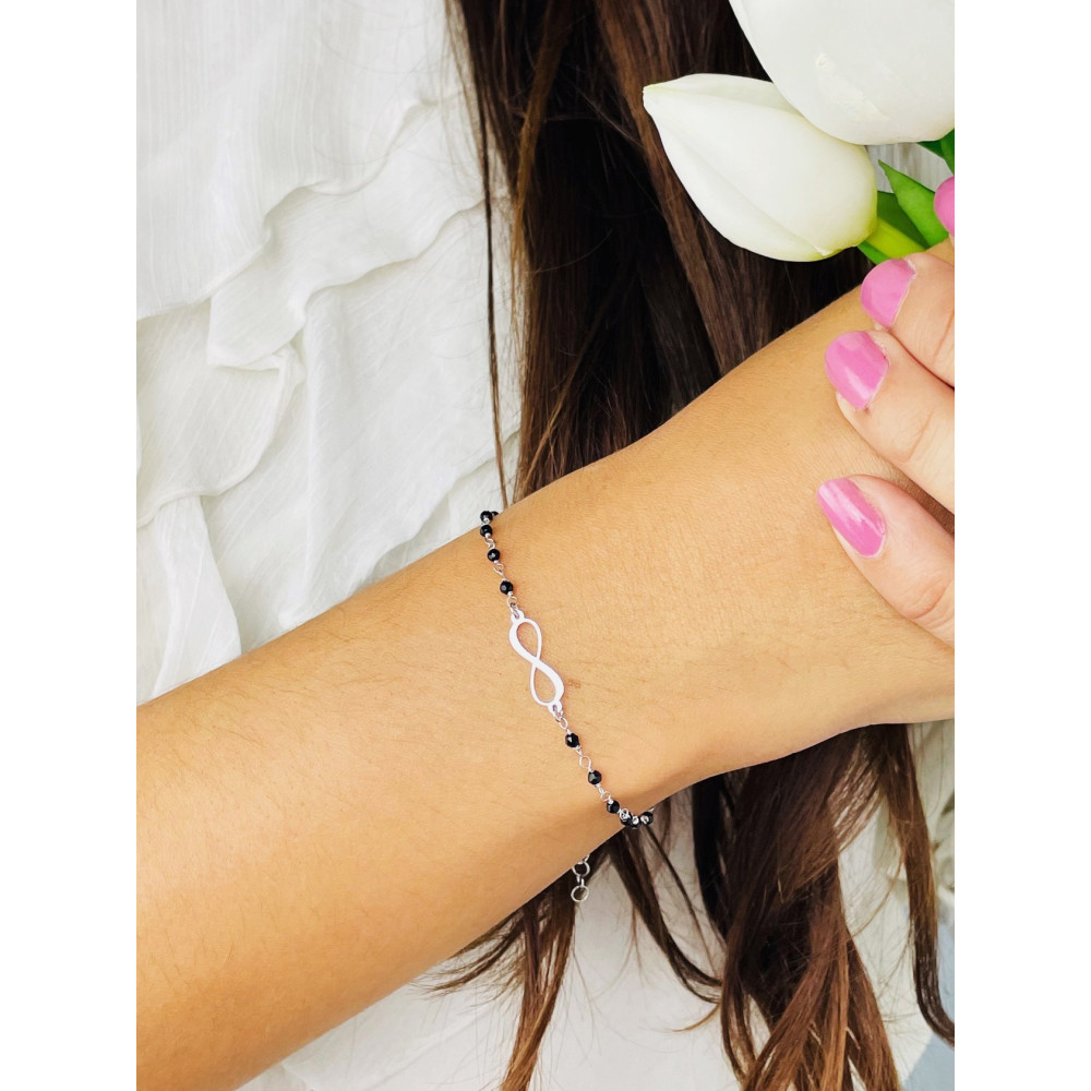 Infinity Armband 925 Silber mit Onyx Damen