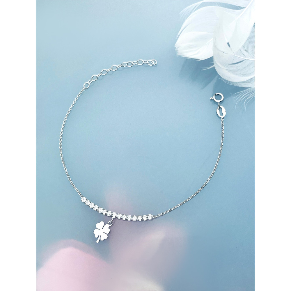 vierblättriges Kleeblatt Armband 925 Silber mit Zirkonia Damen