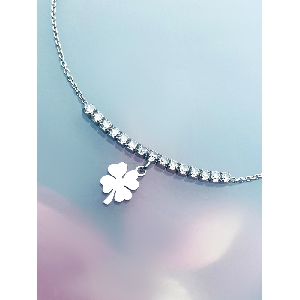 vierblättriges Kleeblatt Armband 925 Silber mit Zirkonia Damen