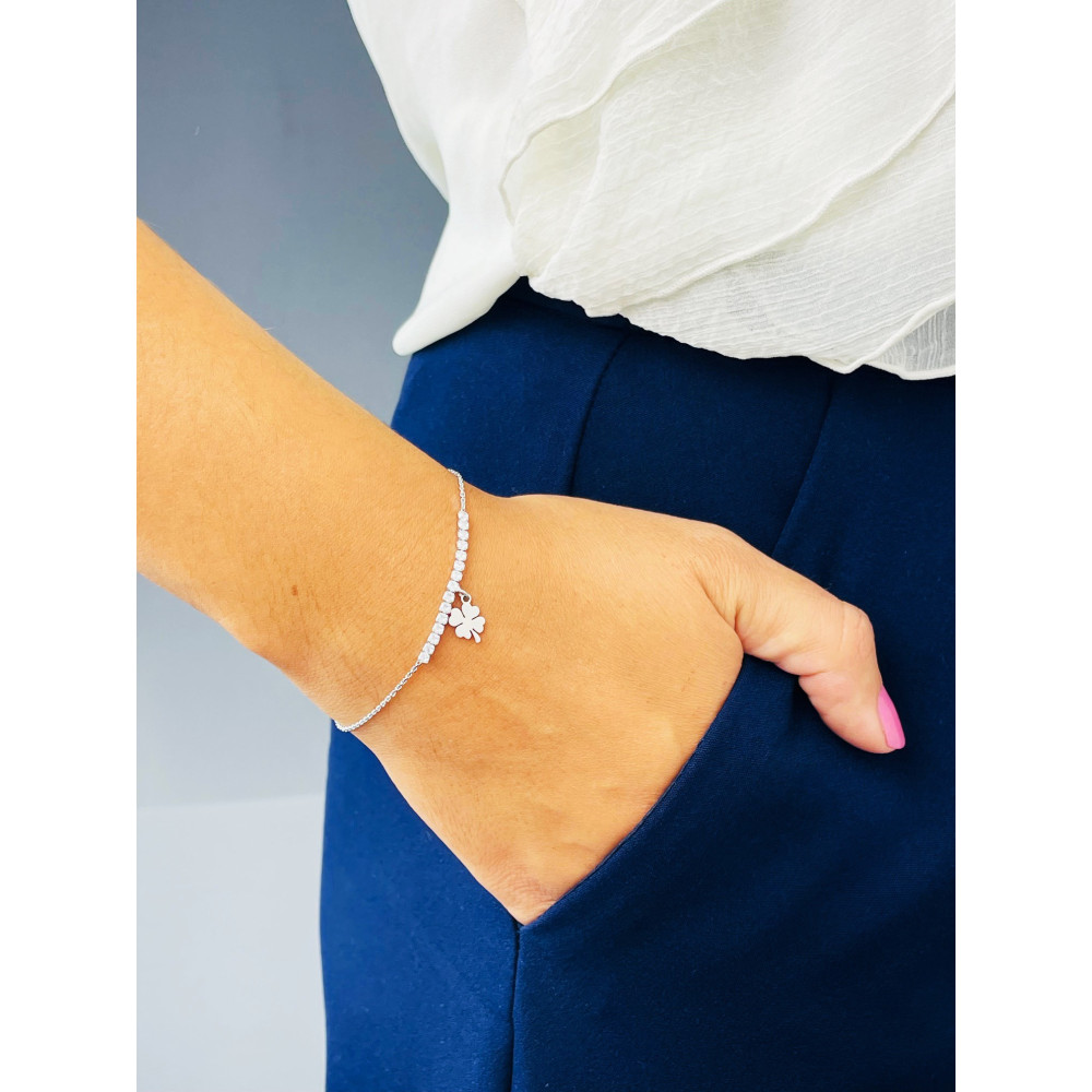 vierblättriges Kleeblatt Armband 925 Silber mit Zirkonia Damen