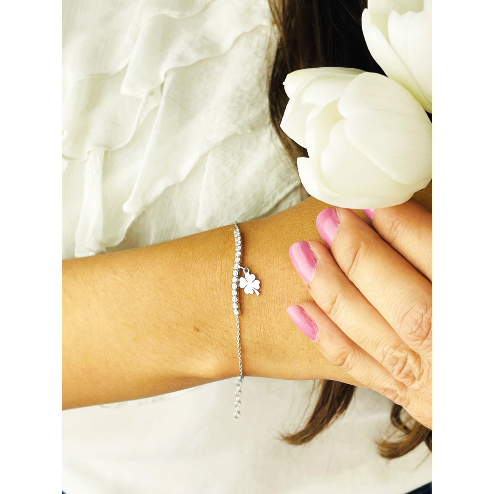 vierblättriges Kleeblatt Armband 925 Silber mit Zirkonia Damen