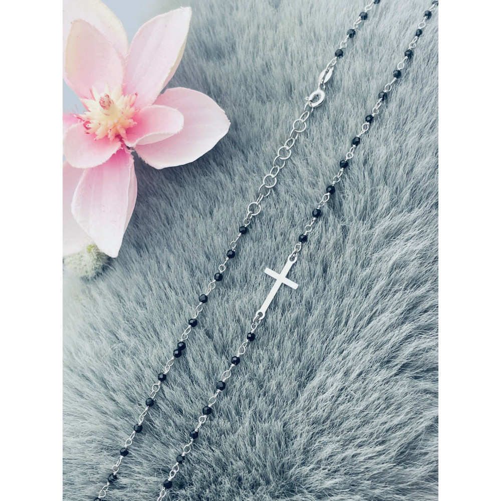 Kreuz 925 Silber Halskette mit Onyx Halsband Damen