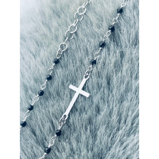 Kreuz 925 Silber Halskette mit Onyx Halsband Damen