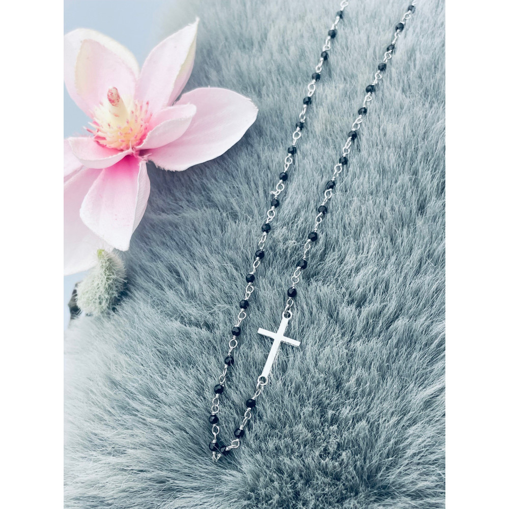 Kreuz 925 Silber Halskette mit Onyx Halsband Damen