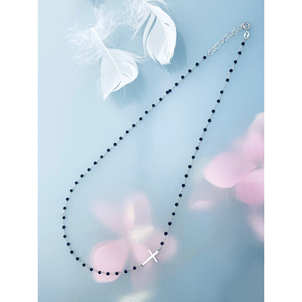 Kreuz 925 Silber Halskette mit Onyx Halsband Damen