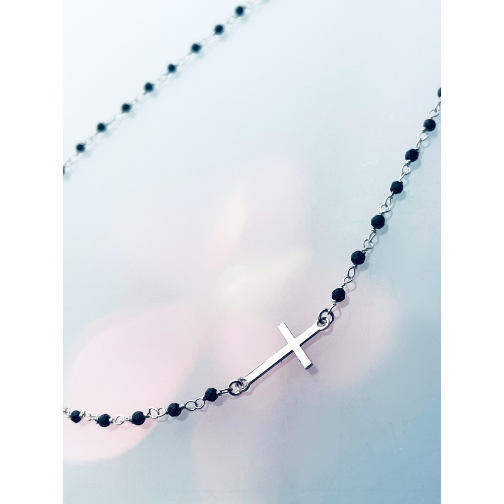 Kreuz 925 Silber Halskette mit Onyx Halsband Damen