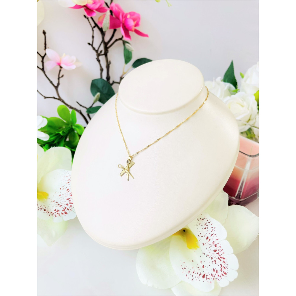 Złoty wisiorek zawieszka nożyczki i grzebień