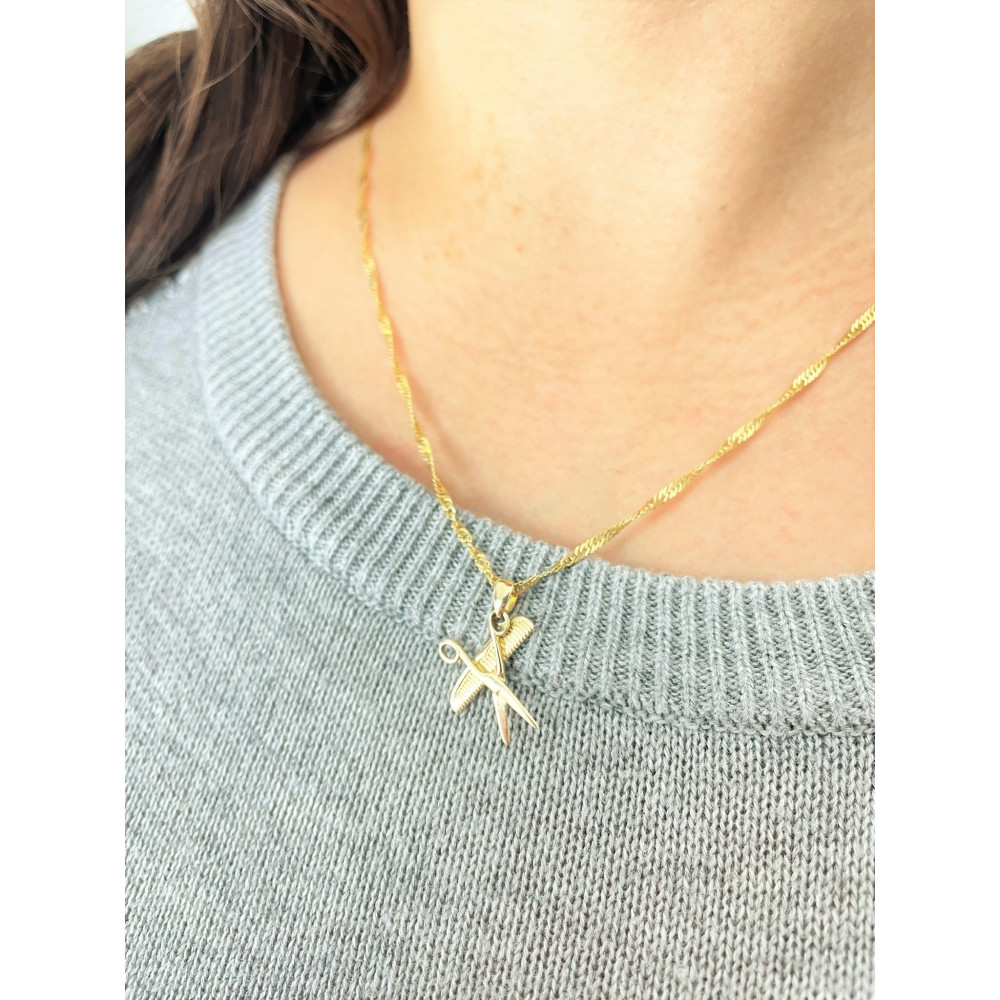 Złoty wisiorek zawieszka nożyczki i grzebień