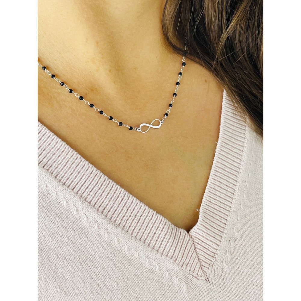 Infinity 925 Silber Halskette mit Onyx Halsband Damen