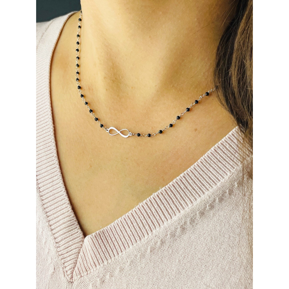Infinity 925 Silber Halskette mit Onyx Halsband Damen