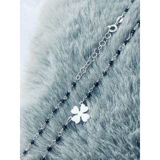 vierblättriges Kleeblatt 925 Silber Halskette mit Onyx Halsband Damen