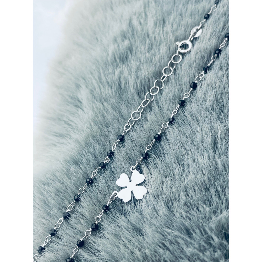 vierblättriges Kleeblatt 925 Silber Halskette mit Onyx Halsband Damen